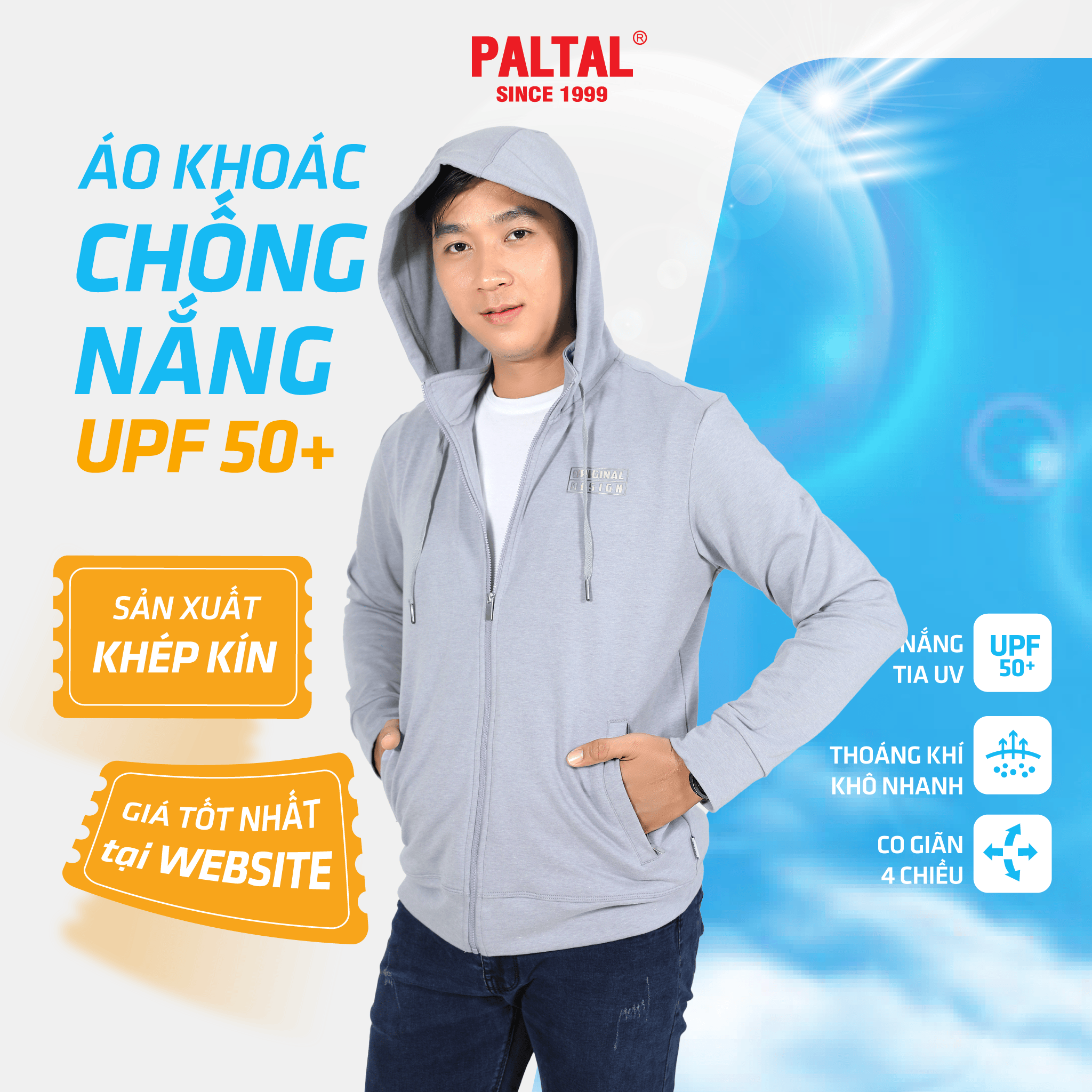 Áo khoác nam chống nắng, chống UV có nón VC cotton TC mát 431p 1145