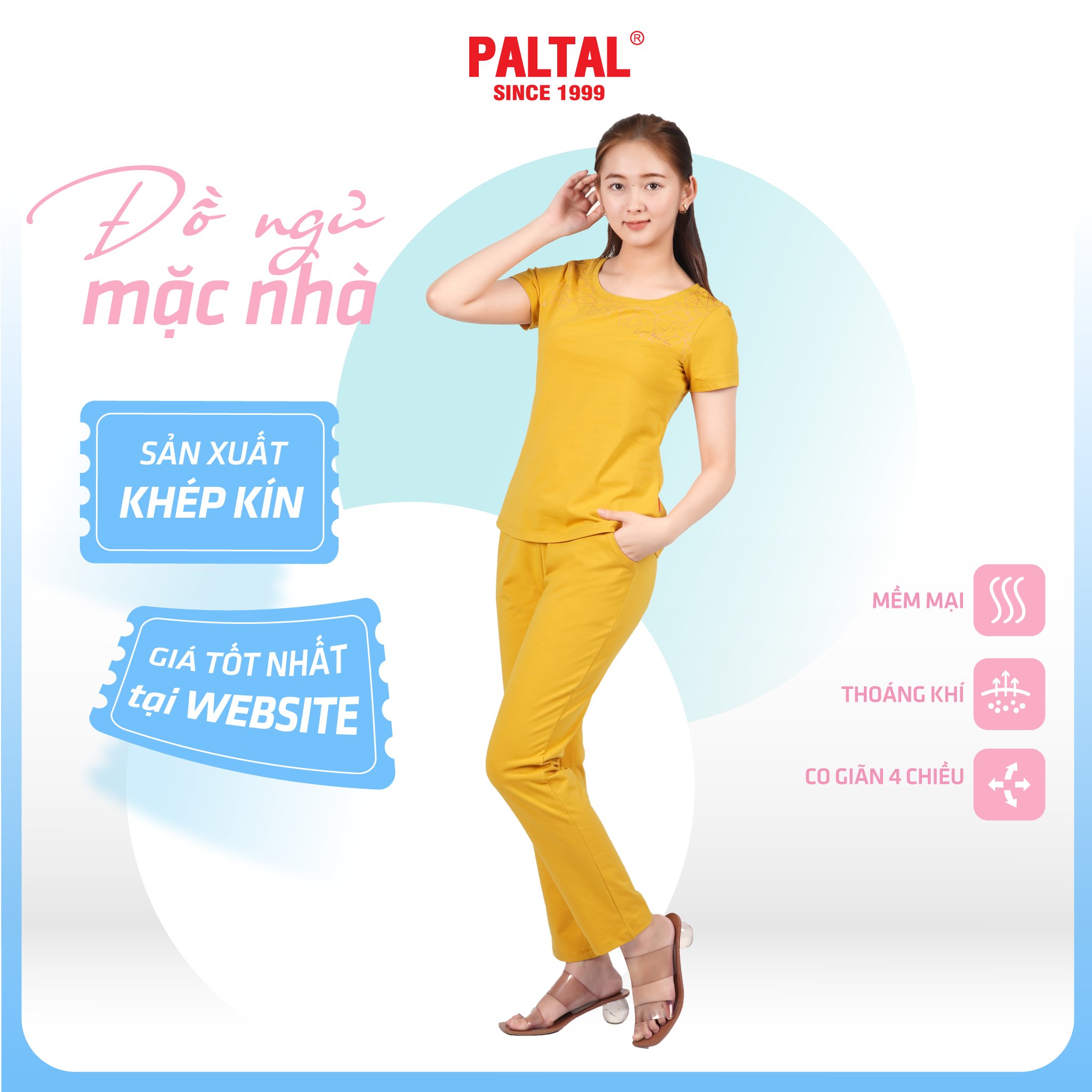 Set đồ bộ nữ kiểu quần dài tay ngắn cotton cvc mát 193p 3319