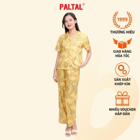 Set đồ bộ nữ kiểu quần dài tay ngắn in hoa chất lụa nhung BDTN 263p 6055