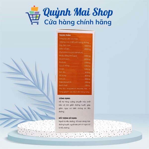  Viên uống Bách đường khang Diacarebest dây thìa canh, giảo cổ lam, mướp đắng hỗ trợ chuyển hóa chất béo, làm giảm đường huyết, giúp giảm nguy cơ biến chứng do tiểu đường - Hộp 60 viên 