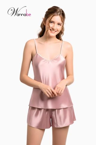 Đồ bộ mặc nhà WANNABE BS612 đồ bộ quần sọt áo 2 dây kiểu basic đơn giản thoải mái chăm sóc giấc ngủ