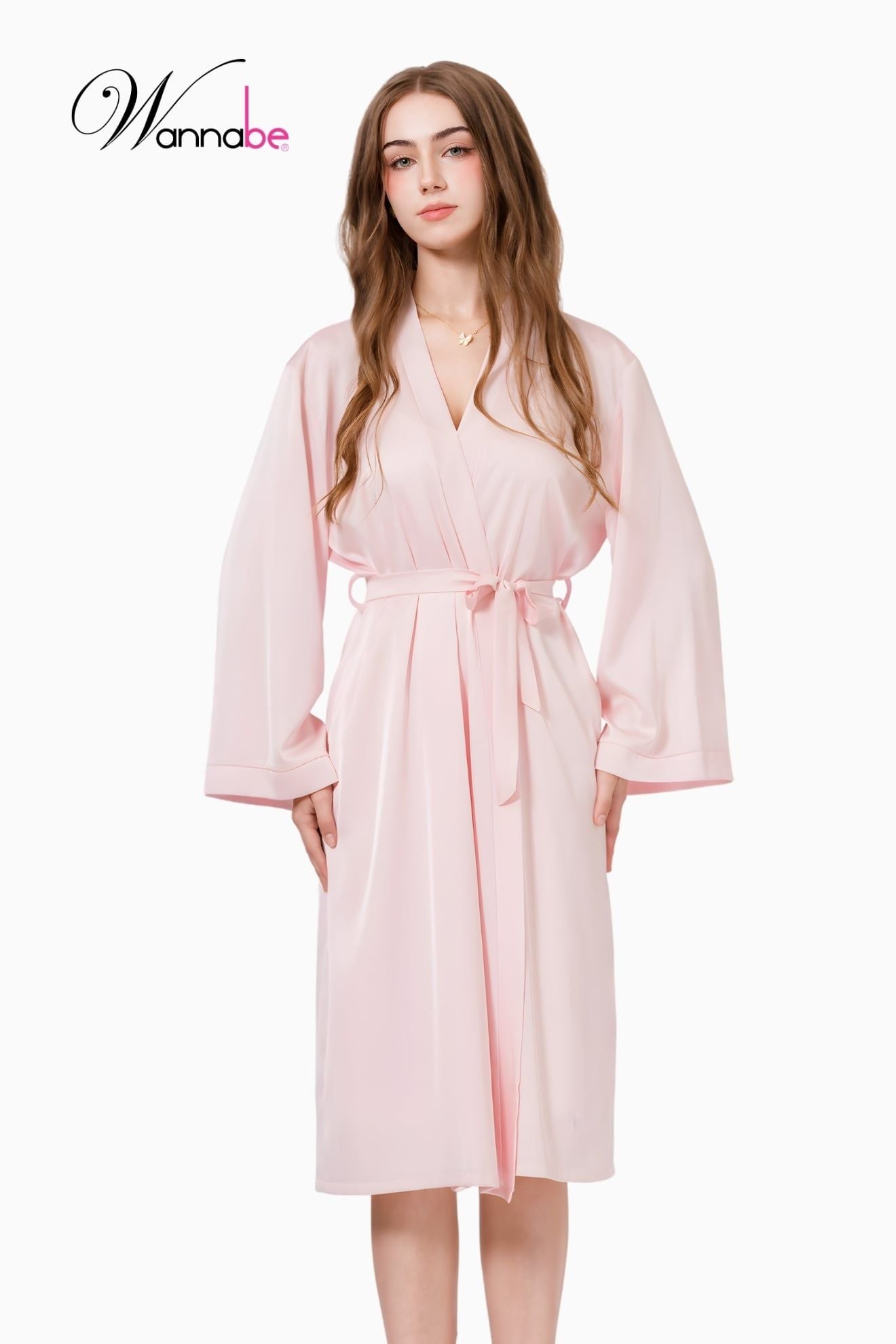  Áo choàng ngủ lụa dài dạng kimono WANNABE freesize – bridal robe cô dâu, áo choàng phù dâu KI 