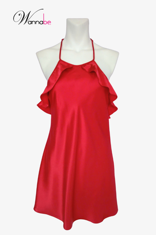 Đầm ngủ phi lụa cao cấp Wannabe DNS22 cổ yếm cut-out lưng nữ tính quyến rũ [wannabe.vn]