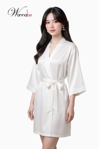 Áo choàng ngủ WANNABE KI010 áo khoác ngủ kimono dạng cơ bản trơn đơn giản dễ mặc sang trọng