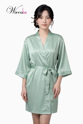 Áo choàng ngủ WANNABE KI010 áo khoác ngủ kimono dạng cơ bản trơn đơn giản dễ mặc sang trọng