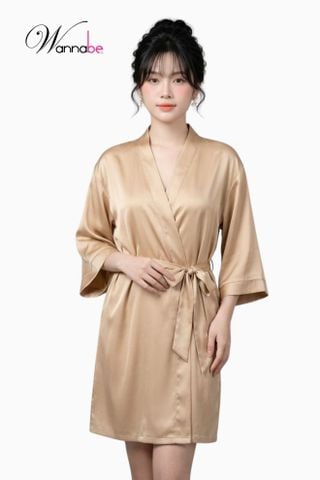 Áo choàng ngủ WANNABE KI010 áo khoác ngủ kimono dạng cơ bản trơn đơn giản dễ mặc sang trọng