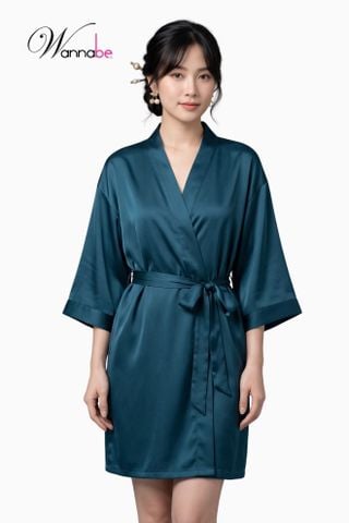 Áo choàng ngủ WANNABE KI010 áo khoác ngủ kimono dạng cơ bản trơn đơn giản dễ mặc sang trọng