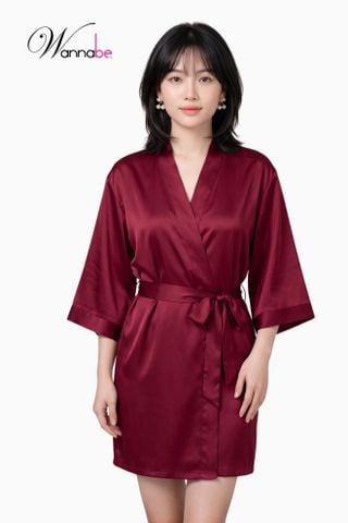 Áo choàng ngủ WANNABE KI010 áo khoác ngủ kimono dạng cơ bản trơn đơn giản dễ mặc sang trọng