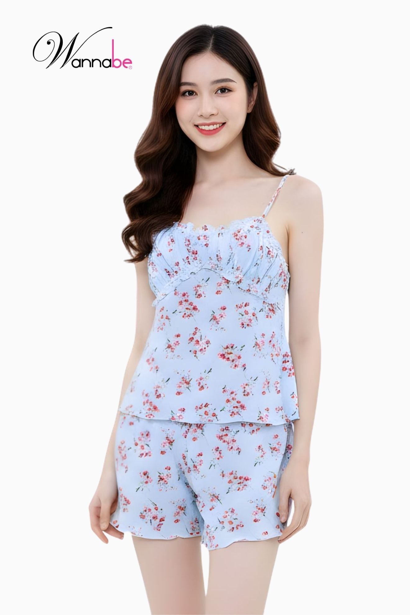  Đồ bộ mặc nhà WANNABE đồ bộ quần sọt BSS92 áo ngủ 2 dây nhúng phồng cúp ngực tạo độ đầy đặn cho bạn gái khi mặc ở nhà 