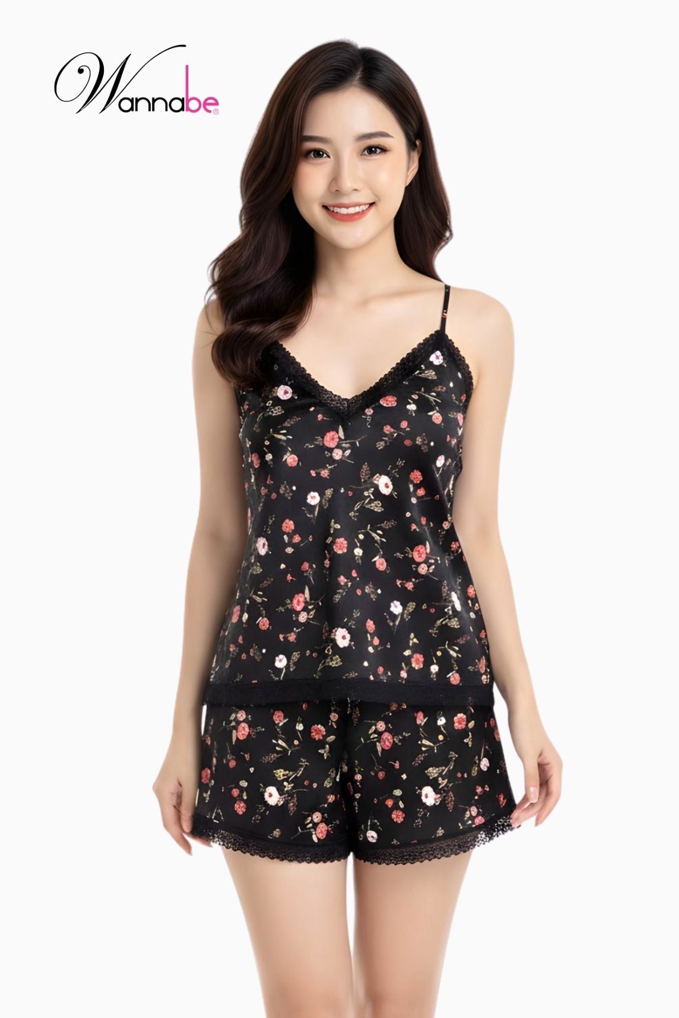  Đồ bộ ngủ nữ WANNABE BSS74 đồ bộ quần sọt nền hoa nhí trẻ trung nữ tính lụa mịn mát rất thoải mái khi mặc ở nhà 