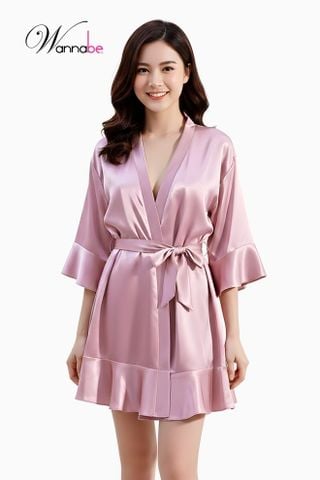 Áo choàng ngủ phi lụa kimono cao cấp Wannabe KIS22 tay loe phối bèo tùng nhẹ nữ tính xinh xắn