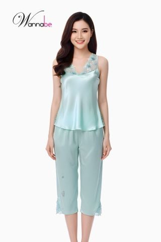 Đồ bộ mặc nhà phi lụa Wannabe bộ lửng BLS04 viền ren hoa tinh tế trẻ trung