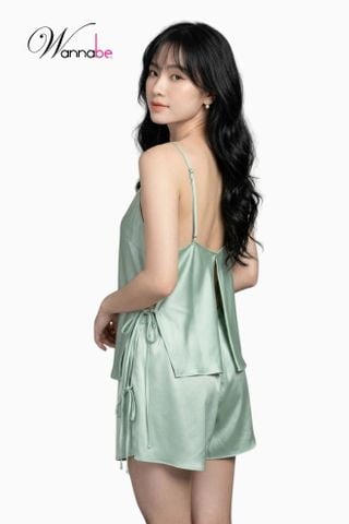 Đồ bộ Ngủ Nữ Lụa 2 Dây mịn phối ren hoa mát lạnh mùa hè WANNABE đồ bộ êm ái từng đường chạm BSL03