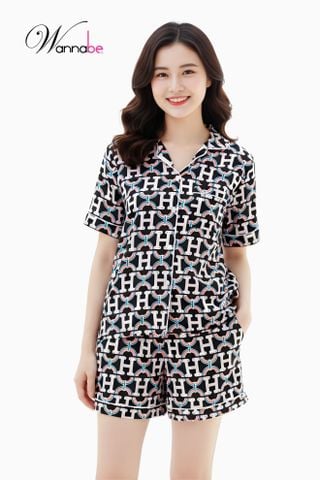 Đồ bộ mặc Wannabe, bộ short BSC19 kiểu dáng áo pijamas quần short trẻ trung năng động