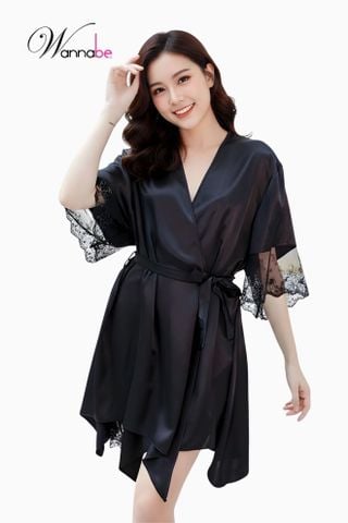 Áo choàng ngủ WANNABE KIS47 áo khoát ngủ dạng kimono tay áo phồi ren bản lớn, lai áo gợn sóng mang lại vẻ đẹp nhẹ nhàng