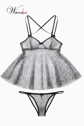 Đầm ngủ lưới WANNABE DNC15 váy ngủ mong manh trong suốt sexy khoe thân hình sexy gợi cảm của bạn gái TẶNG QUẦN ĐỒNG BỘ