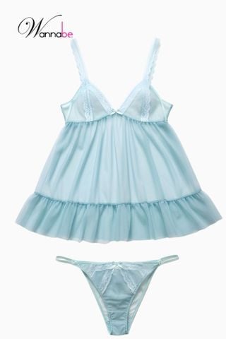 Váy ngủ sexy WANNABE DNC14 đầm ngủ mỏng manh trong suốt cách mặc đồ ngủ quyến rũ chồng TẶNG QUẦN ĐỒNG BỘ