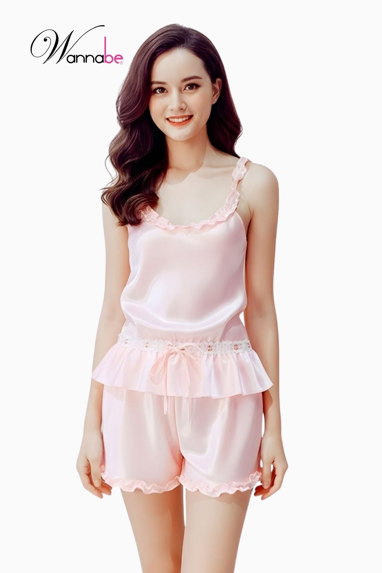  Đồ bộ mặc nhà Wananbe, bộ short BSS09 dây vai dập lai bèo lạ mắt xinh xắn 