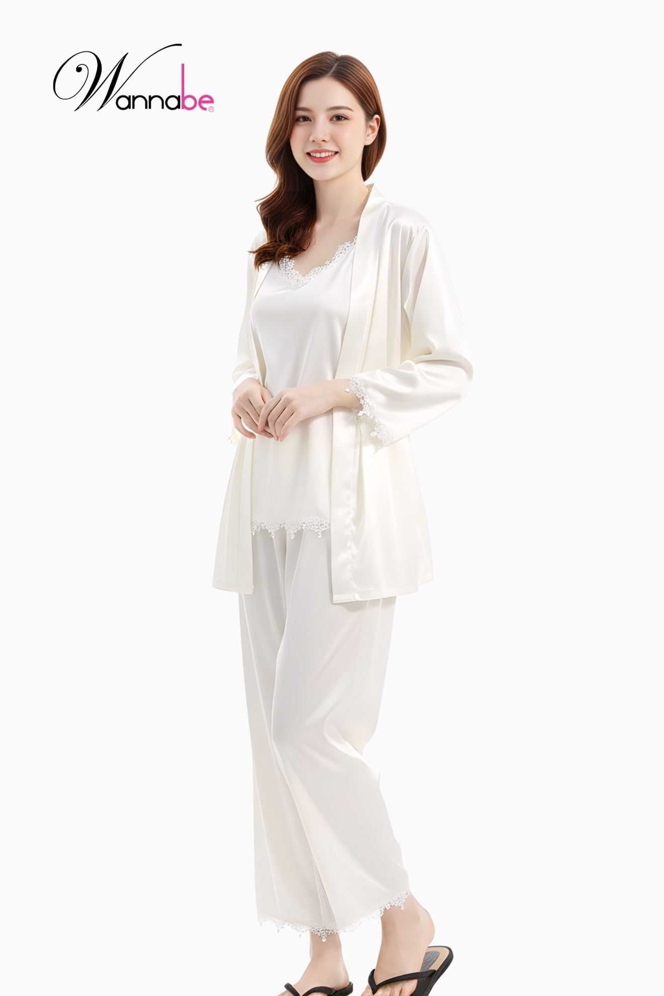  Đồ bộ mặc nhà WANNAB BDS37 đồ bộ quần dài 3 món gồm quần dài, áo, áo khoát kiểu dáng thanh lịch sang trọng quý phái 