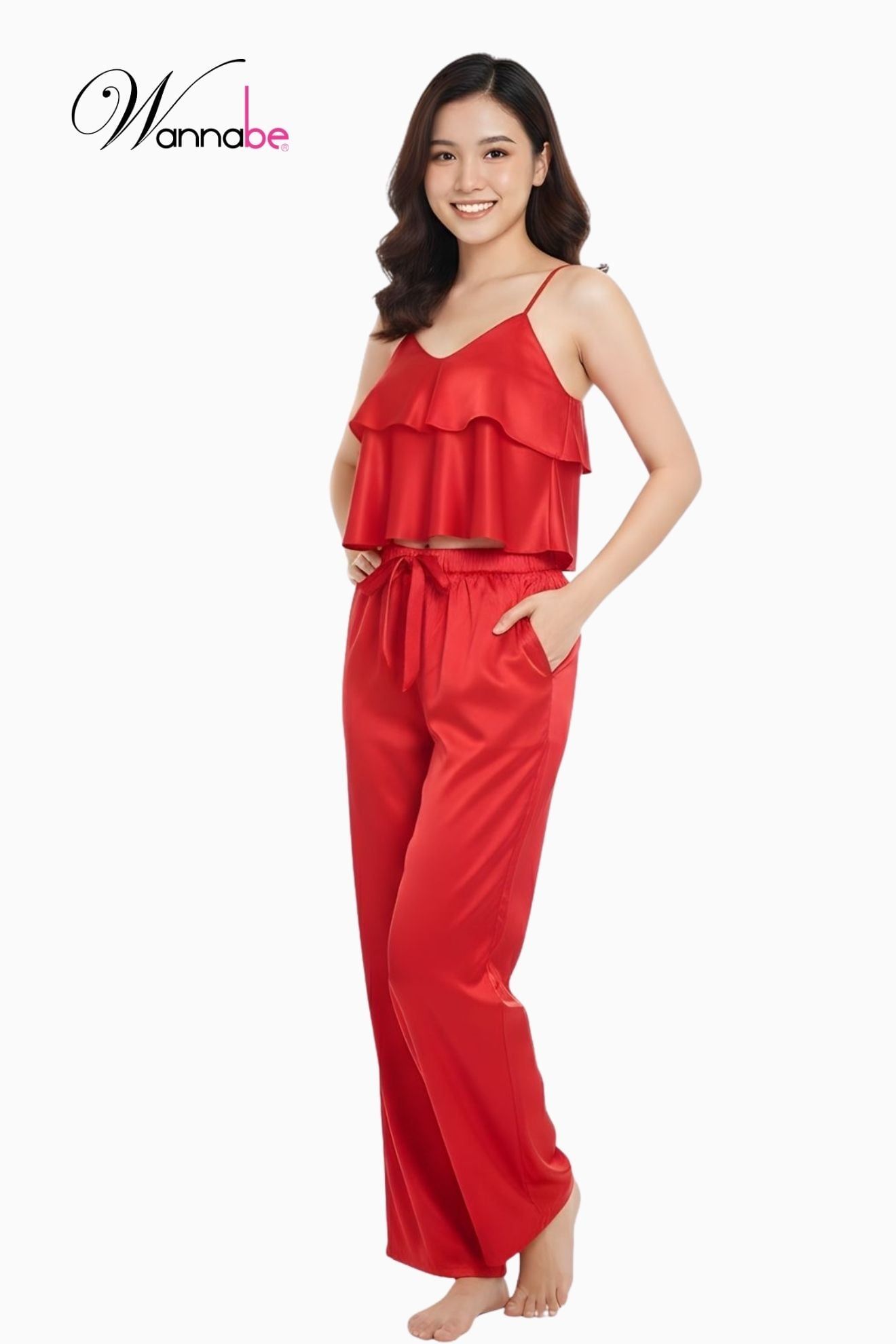  Đồ bộ mặc nhà phi lụa Wannabe, bộ dài BDS05 tầng bèo quý phái nhẹ nhàng [wannabe.vn] 