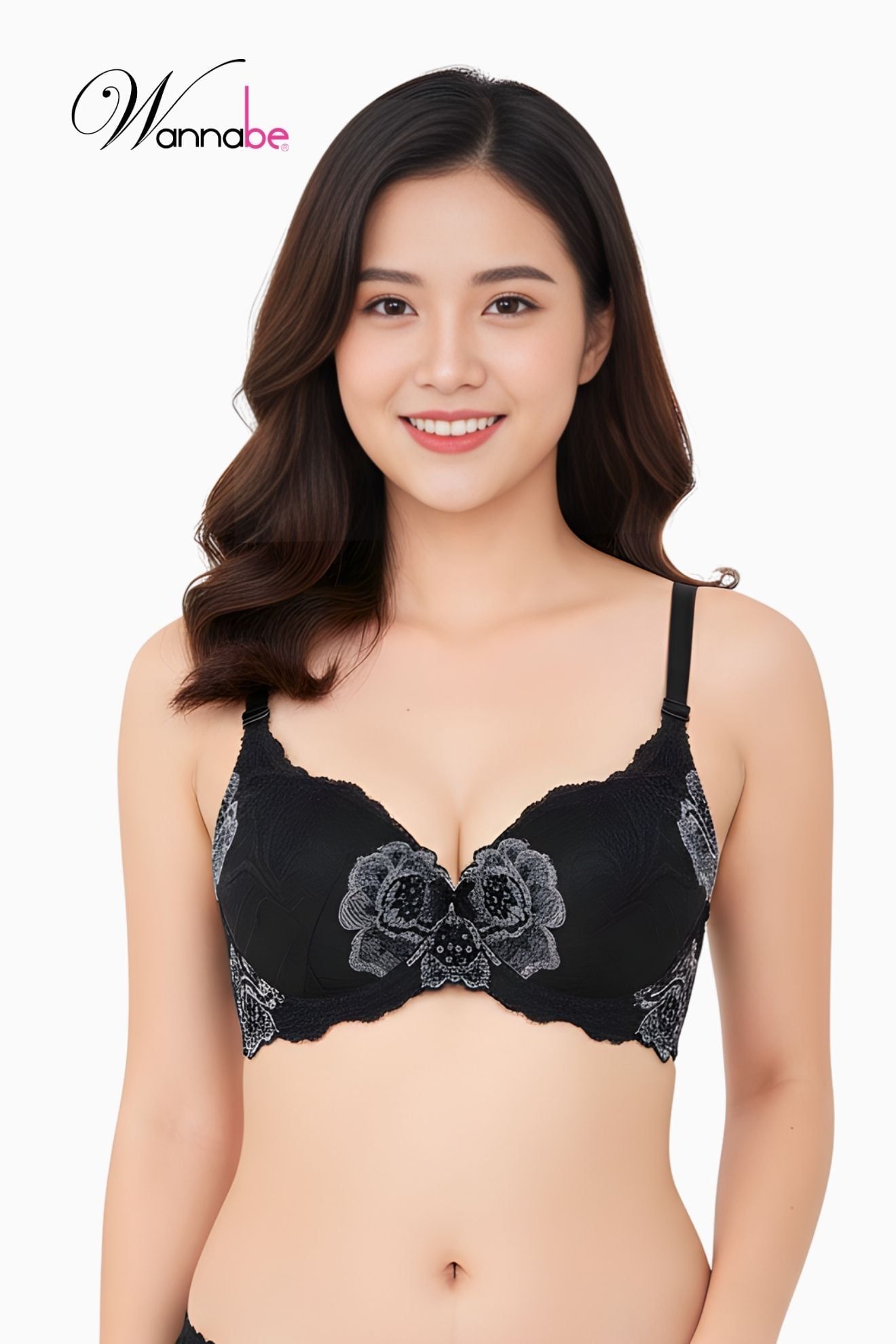  Áo ngực mút vừa WANNABE ANR16 áo chíp ren hoa cao cấp, không gọng nâng đỡ bằng lưới co giãn thoải mái suốt ngày 