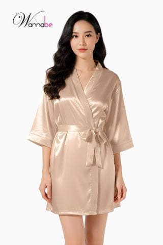 Áo choàng ngủ WANNABE KI010 áo khoác ngủ kimono dạng cơ bản trơn đơn giản dễ mặc sang trọng
