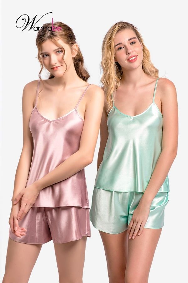  COMBO 2 BS612 đồ bộ mặc nhà WANNABE đồ ngủ nữ quần sọt áo 2 dây lụa mịn mát kiểu đơn giản thoải mái BS612 