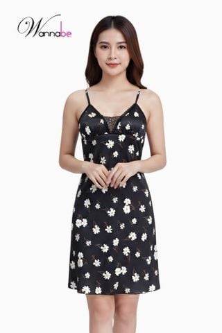 Đầm ngủ WANNABE DNS91 váy ngủ tối giản 2 dây êm dịu cúp áo phối ren trung tâm thỏai mái khi ngủ, trẻ trung khi ở nhà