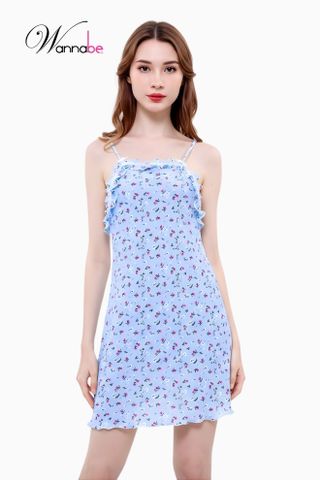 Đầm ngủ WANNABE váy ngủ DNS94 áo ngủ 2 dây lụa mango mềm mịn in hoa nhỏ dễ cưng tôn lên vẻ trẻ trung xinh xắn đẹp gái