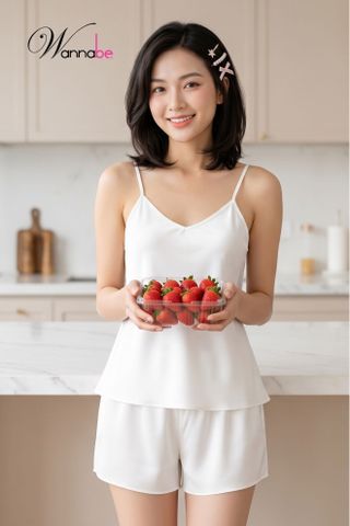 Đồ bộ mặc nhà WANNABE BS612 đồ bộ quần sọt áo 2 dây kiểu basic đơn giản thoải mái chăm sóc giấc ngủ