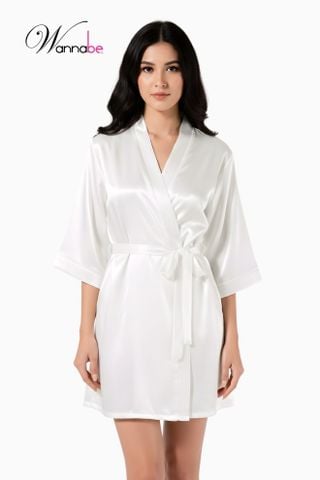 Áo choàng ngủ WANNABE KI010 áo khoác ngủ kimono dạng cơ bản trơn đơn giản dễ mặc sang trọng