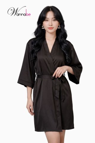 Áo choàng ngủ WANNABE KI010 áo khoác ngủ kimono dạng cơ bản trơn đơn giản dễ mặc sang trọng