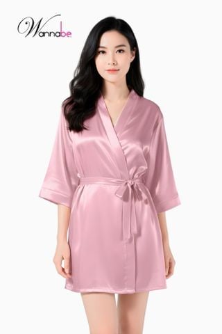 Áo choàng ngủ WANNABE KI010 áo khoác ngủ kimono dạng cơ bản trơn đơn giản dễ mặc sang trọng