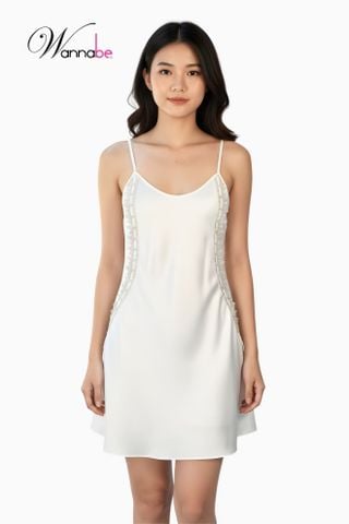 Váy ngủ lụa 2 dây cổ tròn WANNABE đầm ngủ phối ren nhẹ nhàng thanh lịch hack dáng đỉnh cao DNL14