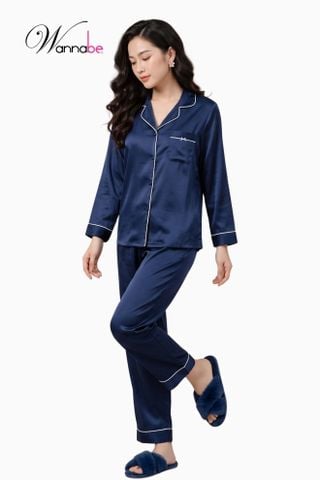 Đồ bộ mặc nhà Pijama cao cấp Wannabe, bộ dài BD35P tay dài, quần dài đơn giản, sang trọng [wannabe.com.vn]