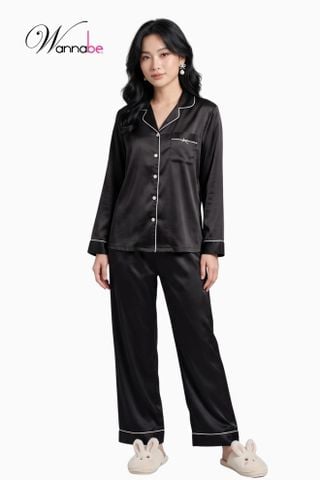 Đồ bộ mặc nhà Pijama cao cấp Wannabe, bộ dài BD35P tay dài, quần dài đơn giản, sang trọng [wannabe.com.vn]