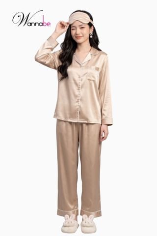 Đồ bộ mặc nhà Pijama cao cấp Wannabe, bộ dài BD35P tay dài, quần dài đơn giản, sang trọng [wannabe.com.vn]