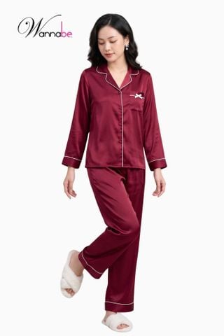 Đồ bộ mặc nhà Pijama cao cấp Wannabe, bộ dài BD35P tay dài, quần dài đơn giản, sang trọng [wannabe.com.vn]