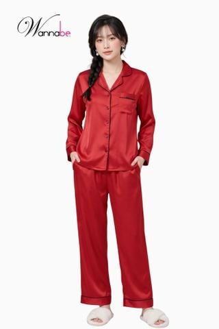 Đồ bộ mặc nhà Pijama cao cấp Wannabe, bộ dài BD35P tay dài, quần dài đơn giản, sang trọng [wannabe.com.vn]