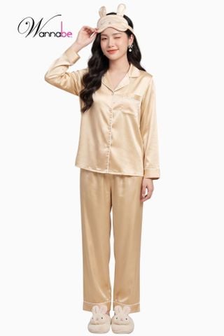 Đồ bộ mặc nhà Pijama cao cấp Wannabe, bộ dài BD35P tay dài, quần dài đơn giản, sang trọng [wannabe.com.vn]