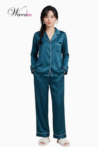 Đồ bộ mặc nhà Pijama cao cấp Wannabe, bộ dài BD35P tay dài, quần dài đơn giản, sang trọng [wannabe.com.vn]