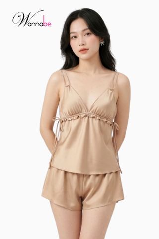 Độ bộ lụa mềm mại thiết kế nhún eo tinh tế WANNABE bộ đùi nữ dành cho Quý Cô thích nhẹ nhàng BSL04