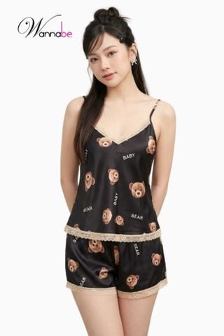 Đồ bộ ngủ nữ WANNABE BSS74 đồ bộ quần sọt nền hoa nhí trẻ trung nữ tính lụa mịn mát rất thoải mái khi mặc ở nhà