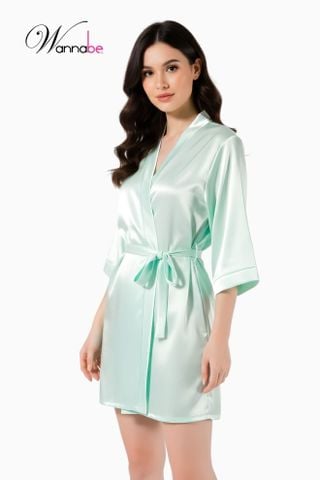 Áo choàng ngủ WANNABE KI010 áo khoác ngủ kimono dạng cơ bản trơn đơn giản dễ mặc sang trọng