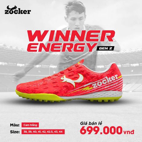 Giày đá bóng cỏ nhân tạo Zocker Winner Energy Gen II - Orange/White SNS-010-OW