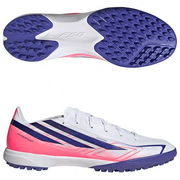 Giày đá bóng cỏ nhân tạo adidas F50 Hyperfast League TF Chaos vs Control - Footwear white/Solar Purple/Solar Turbo KJ3434