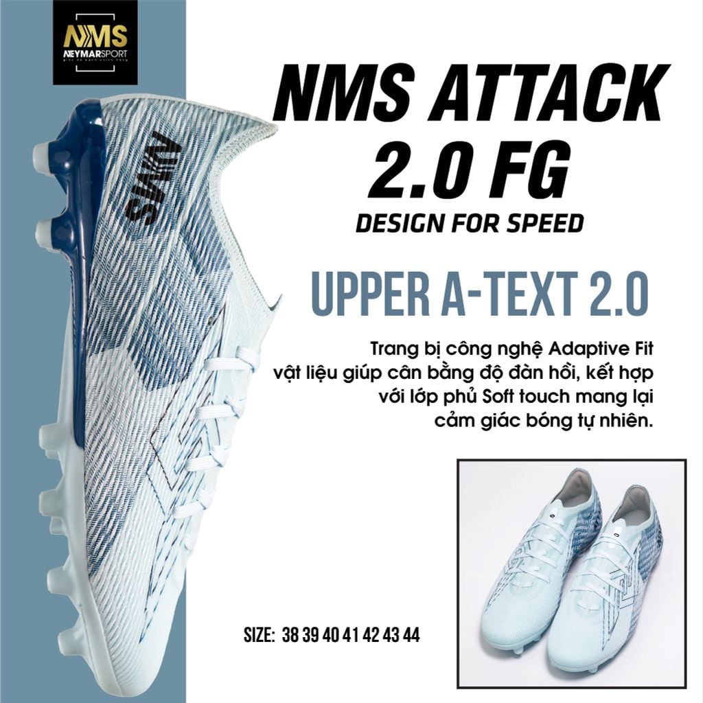 Giày đá bóng cỏ tự nhiên NMS ATTACK 2.0 FG - Glacier Blue/Azure ATTFG2400