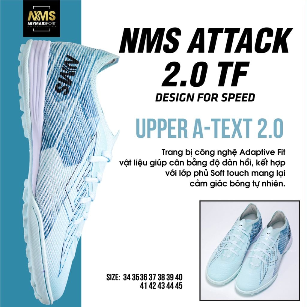 Giày đá bóng cỏ nhân tạo NMS ATTACK 2.0 TF - Glacier Blue/Azure ATT2400