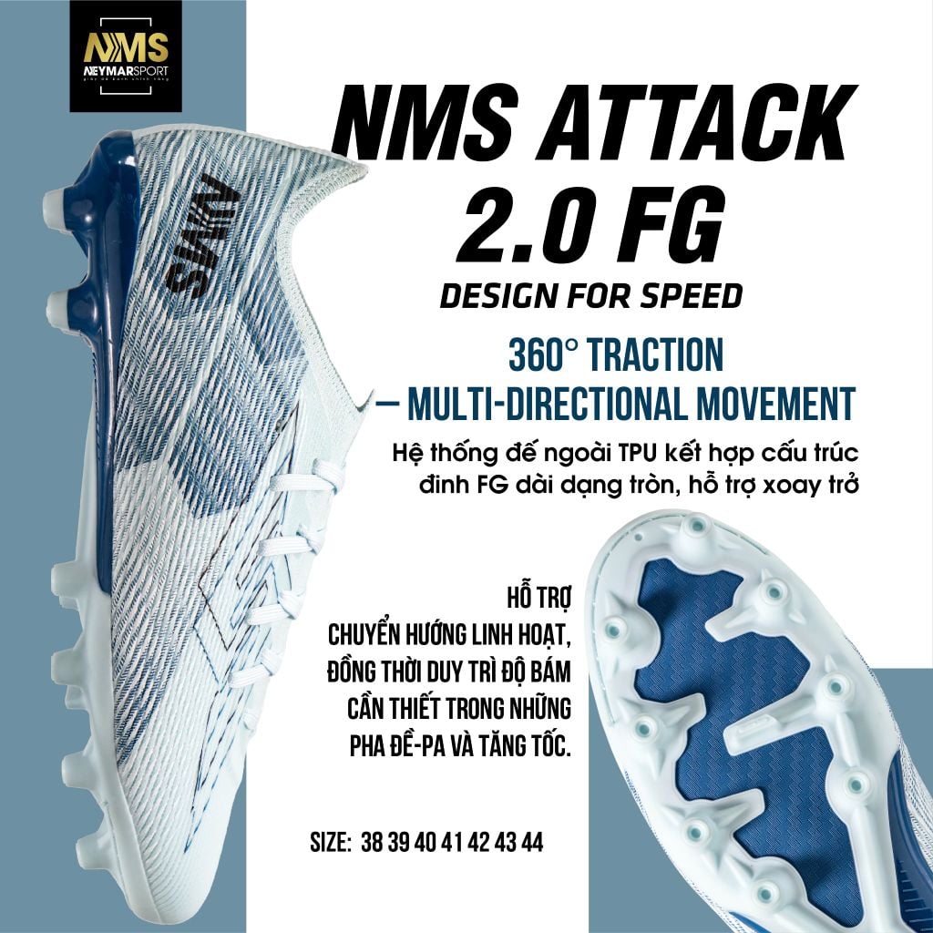 Giày đá bóng cỏ tự nhiên NMS ATTACK 2.0 FG - Glacier Blue/Azure ATTFG2400
