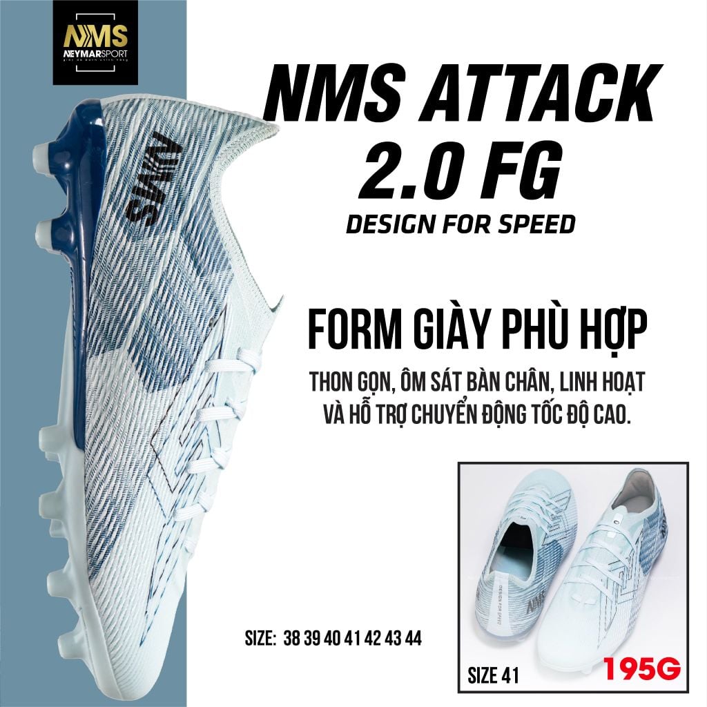 Giày đá bóng cỏ tự nhiên NMS ATTACK 2.0 FG - Glacier Blue/Azure ATTFG2400